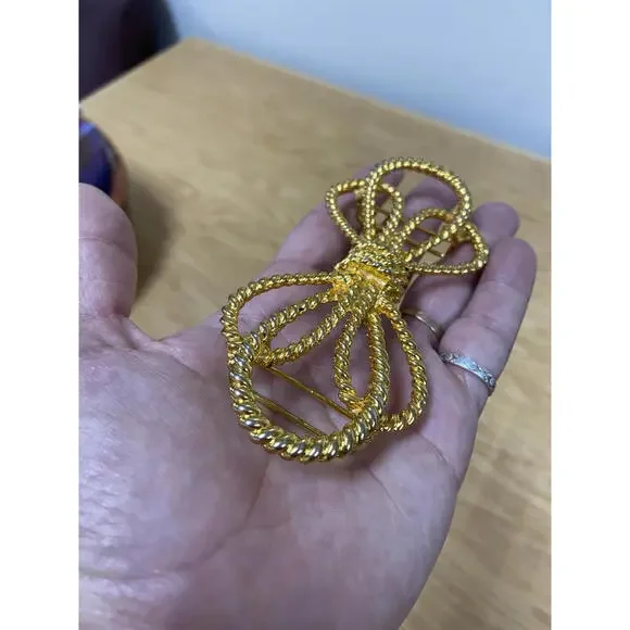 80s Dotty Smith Vintage Bow Belt Buckle Gold-Tone Twisted Rope Design Statement